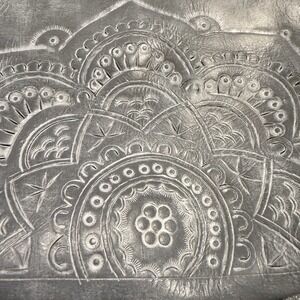 Leaders in Leather Silver Grey Wristlet Hand Made in Paraguay Tooled Mandala